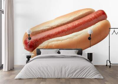 A hot dog is sitting on a bun Wall mural