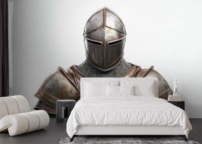 A knight in a suit of armor stands in front of a white background Wall mural