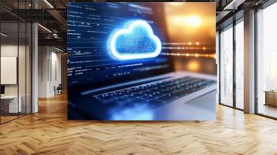 A laptop screen shows a cloud with a blue light Wall mural