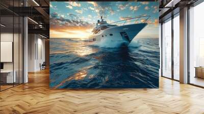 A large white boat is sailing in the ocean Wall mural