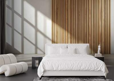 A room with a white wall and wooden paneling Wall mural