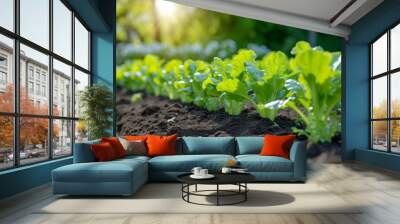 A row in the garden. Background with selective focus and copy space Wall mural