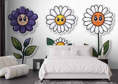 A set of cartoon flowers with different colors and sizes Wall mural