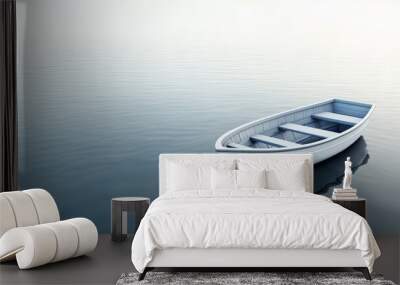 A small white boat sits in the water Wall mural