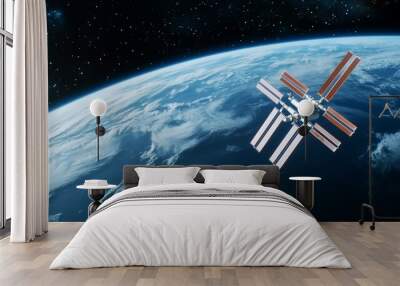 A space shuttle is flying through the sky above the Earth Wall mural