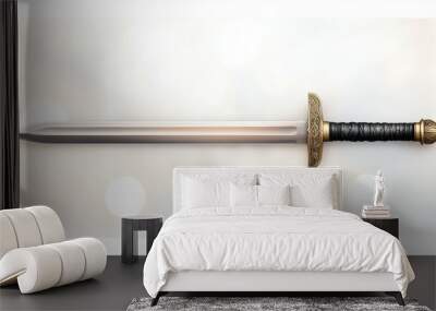 A sword with a gold hilt and a black handle Wall mural