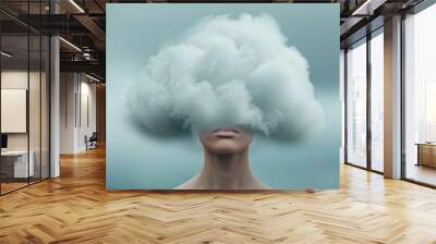 A woman's face is obscured by a cloud Wall mural