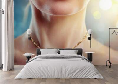 A woman with gold necklace around her neck Wall mural