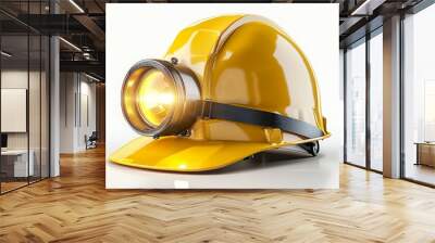 A yellow hard hat with a light on it Wall mural