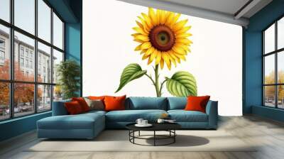 A yellow sunflower with a green leaf Wall mural