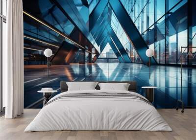 Abstract backdrop of modern glass and steel architecture. Background with selective focus and copy space Wall mural