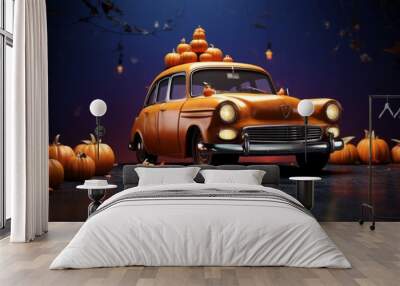 Abstract car. Halloween holiday delivery concept. Background with selective focus and copy space Wall mural