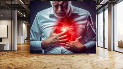 Abstract image of a man with chest pain. Health concept. Background with selective focus and copy space. AI generated Wall mural