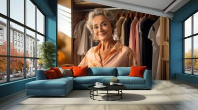 An adult or old woman in a dressing room. Portrait with selective focus Wall mural