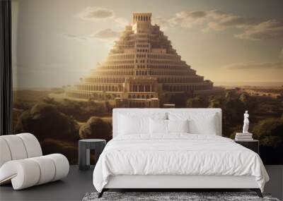 Ancient city of Babylon with the tower of Babel, bible and religion. AI generated, human enhanced Wall mural