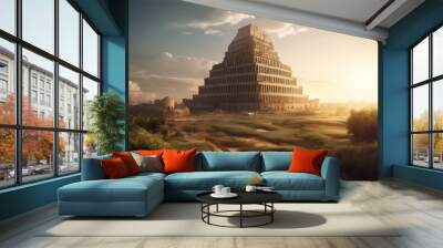 Ancient city of Babylon with the tower of Babel, bible and religion. AI generated, human enhanced Wall mural