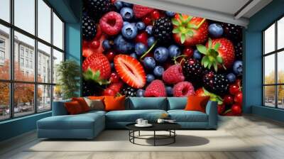 Appetizing tasty berry background. The concept of proper nutrition and vitamins in the crop. AI generated Wall mural