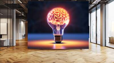 Brain light bulb human brain glowing inside of light bulb. Conceptual symbol of idea and insight Wall mural