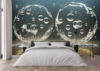 Clear liquid cosmetic product. Gel texture with bubbles, skin care prodict. AI generated Wall mural