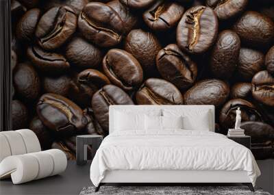 Coffee beans close up. Background with selective focus and copy space Wall mural