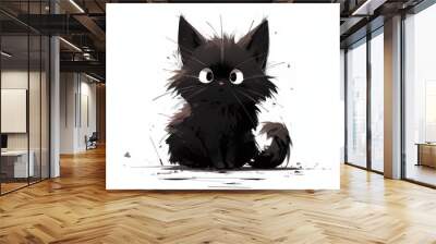 Cute black cat in drawing style. Halloween superstition concept. AI generated, human enhanced Wall mural