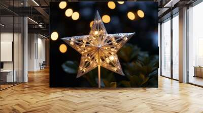 Decorative Christmas star. Merry christmas and happy new year concept. Wall mural