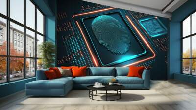 Digital biometri, security identify by fingerprint concept. Scanning system fingerprint. AI generated, human enhanced Wall mural