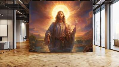 Drawing or illustration of Jesus Christ. Portrait with selective focus and copy space Wall mural