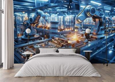 Electronics factory. Background with selective focus and copy space Wall mural