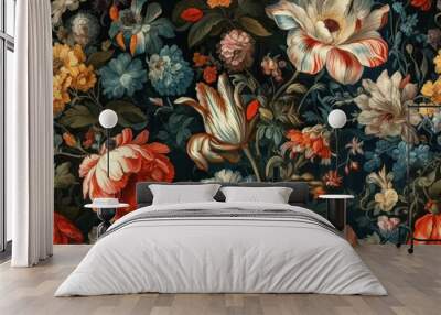 Floral wallpaper bold contrast and beautiful texture, background. AI generated, human enhanced Wall mural