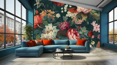 Floral wallpaper bold contrast and beautiful texture, background. AI generated, human enhanced Wall mural