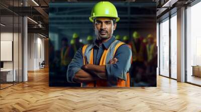 Indian man is a professional engineer. Male leading specialist of the project. AI generated, human enhanced Wall mural