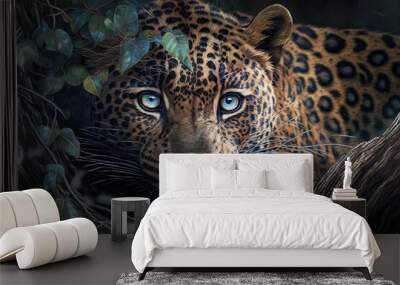 Jaguar is a species of predatory mammals of the cat family, panther genus. AI generated Wall mural