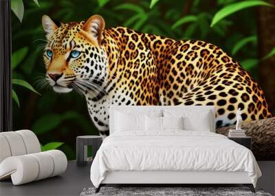 Jaguar is a species of predatory mammals of the cat family, panther genus. AI generated Wall mural