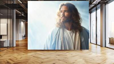 Jesus Christ in the rays of divine light. Background with selective focus and copy space Wall mural