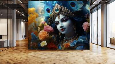 Krishna in Asian style. Religious concept with selective focus and copy space Wall mural