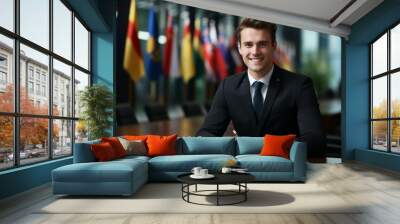 Male diplomat or consul, official representative. Portrait with selective focus and copy space Wall mural