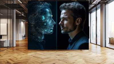 Man and his virtual personality. Background with selective focus and copy space Wall mural