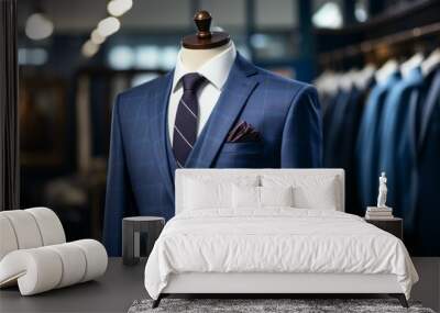 Mannequin in the show room, suits atelier concept. Background with selective focus and copy space Wall mural