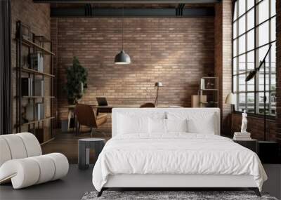 Modern office interior in loft industrial style. AI generated, human enhanced Wall mural