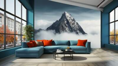 Mountain top surrounded by clouds. Climate change concept. AI generated, human enhanced. Wall mural