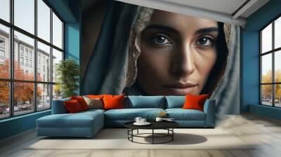 Portrait of a beautiful arabic woman in a veil. AI generated, human enhanced Wall mural