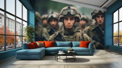 Portrait of a soldier from the Middle East with selective focus. AI generated, human enhanced Wall mural