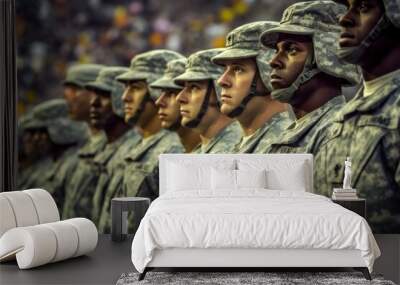 Portrait of an American soldier in the ranks with selective focus. AI generated, human enhanced Wall mural