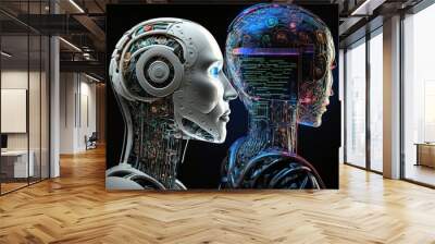 Robot cyborg of the future. The concept of the development of artificial intelligence. AI generated Wall mural