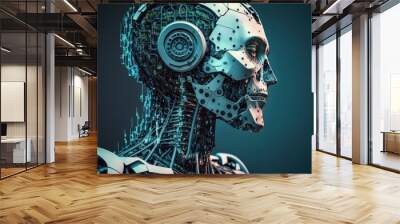 Robot cyborg of the future. The concept of the development of artificial intelligence. AI generated Wall mural