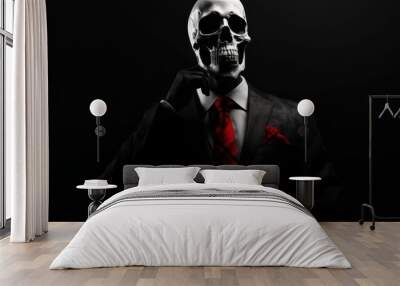 Skull with a skeleton in a business suit. AI generated, human enhanced Wall mural