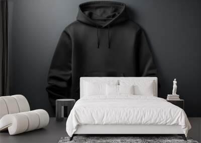 Solid black hoodie mockup for design. Blank with space for text or print, copy space Wall mural