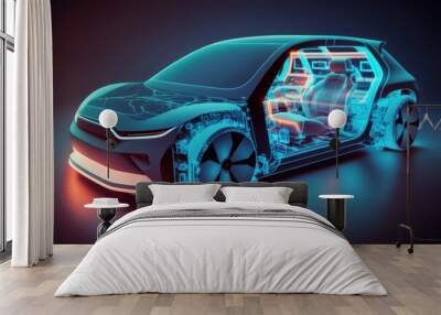 The concept of a modern electric car with autopilot. AI generated, human enhanced Wall mural