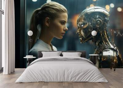 the concept of humanity versus artificial intelligence and machines of the future Wall mural